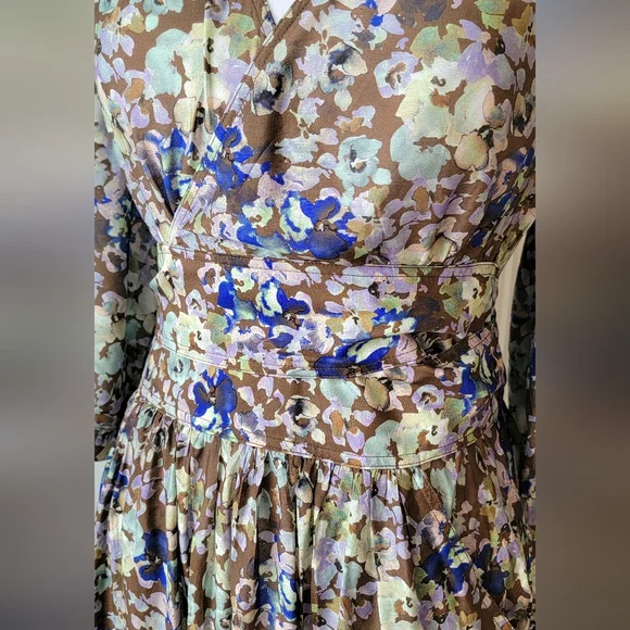 & Other Stories Relaxed Wrap Maxi Dress Womens 6 Brown & Multi Floral Silk Blend - Picture 9 of 16